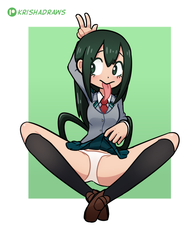 asui_tsuyu clothed clothing cute female human krishadraws mammal my_hero_academia not_furry panties solo spreading tongue tongue_out underwear