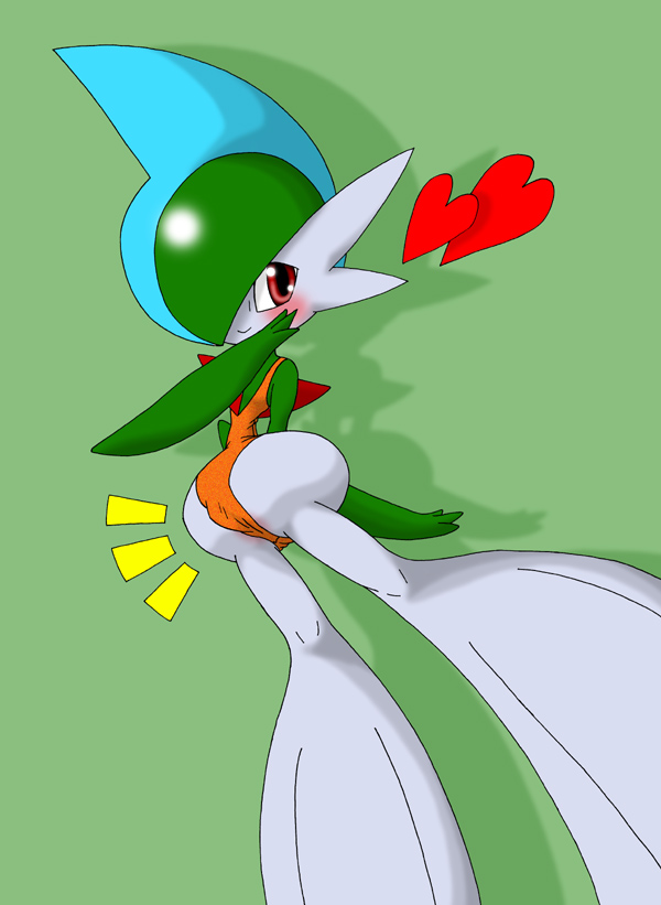&lt;3 camel_toe clothing gallade green_background humanoid looking_back male nintendo one-piece_swimsuit pasaran pok&eacute;mon pok&eacute;mon_(species) simple_background solo swimsuit video_games