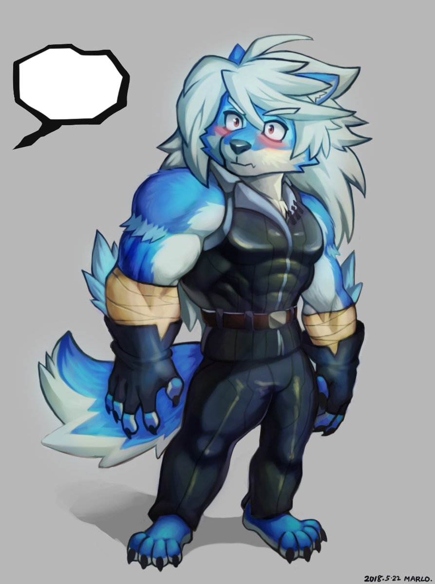 2018 anthro belt biceps canine cheong_hwan clothed clothing digital_media_(artwork) fingerless_gloves fur gloves hair hi_res male mammal muscular muscular_male wolf wolfmalro