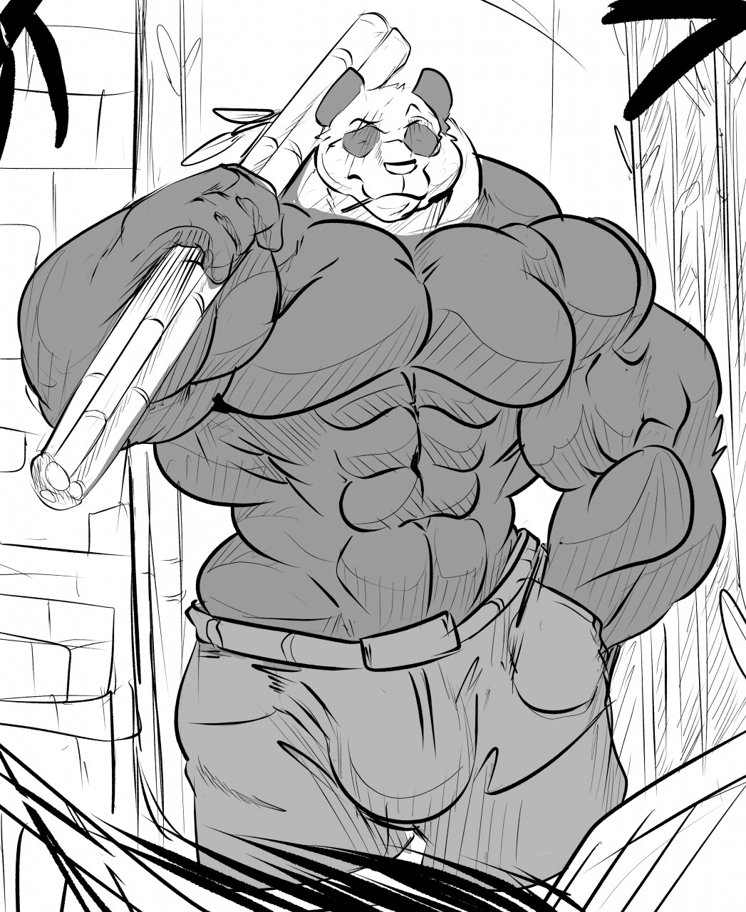 bamboo bear beastars big_muscles bulge clothed clothing gouhin male mammal muscledragonwolf18 muscular panda topless