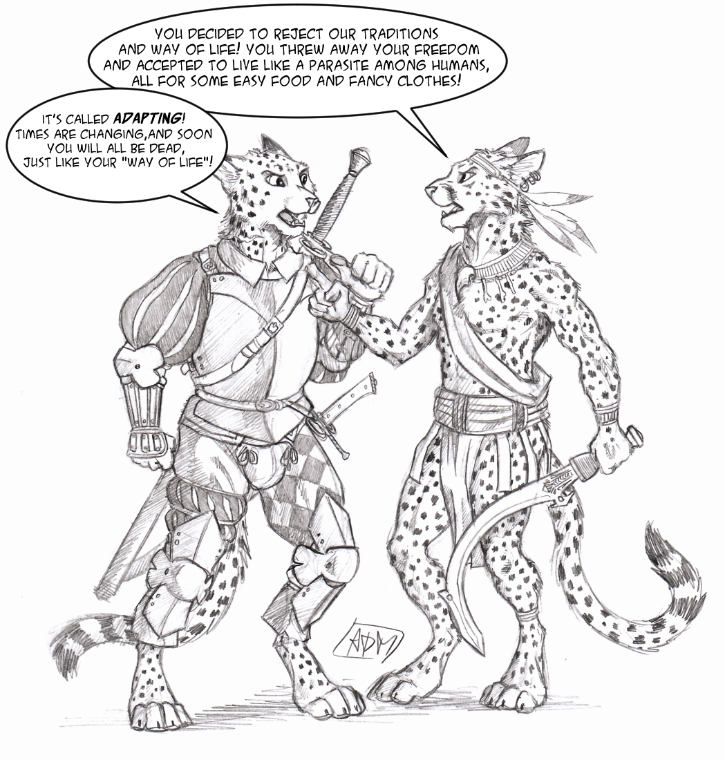 0laffson 2018 5_fingers anthro armor cheetah clothing digitigrade english_text enorach_(0laffson) feline holding_object holding_weapon loincloth mammal melee_weapon open_mouth sketch sword teeth text traditional_media_(artwork) tribal weapon