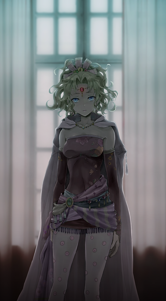 bow cape elbow_gloves final_fantasy final_fantasy_vi gem gloves green_hair hair_bow jewelry looking_at_viewer mf1705 necklace pantyhose ponytail solo tiara tina_branford wavy_hair