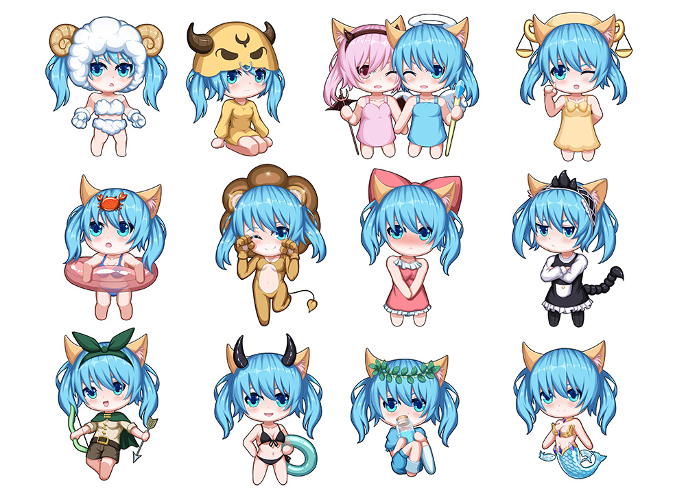 :d ;d animal animal_costume animal_ear_fluff animal_ears arrow bangs bare_arms bare_legs bare_shoulders barefoot belt belt_buckle bikini black_belt black_bikini black_dress black_legwear blue_bikini blue_dress blue_eyes blue_hair blue_innertube blush bow_(weapon) brown_dress brown_hairband brown_shorts brown_wings buckle cape chibi closed_mouth copyright_request covered_mouth crossed_arms demon_girl demon_wings dress fake_horns fish fox_ears frilled_dress frills gloves green_cape green_hairband green_ribbon hair_between_eyes hair_ribbon hairband halo holding holding_arrow holding_bow_(weapon) holding_staff holding_weapon horns innertube leng_(lengsiren) lion_costume long_sleeves mermaid monster_girl multiple_girls multiple_views nose_blush one_eye_closed open_mouth pantyhose pink_dress pink_eyes pink_hair polearm puffy_short_sleeves puffy_sleeves red_dress red_innertube ribbon scorpion_tail sheep_costume sheep_horns shirt short_dress short_shorts short_sleeves shorts simple_background sleeveless sleeveless_dress smile staff standing standing_on_one_leg swimsuit tail transparent trident twintails weapon white_background white_gloves white_shirt wings