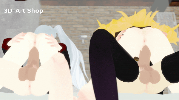 3d animated animated_gif anus ass bed blake_belladonna futanari group_sex orgy ruby_rose rwby siblings sisters testicles weiss_schnee yang_xiao_long