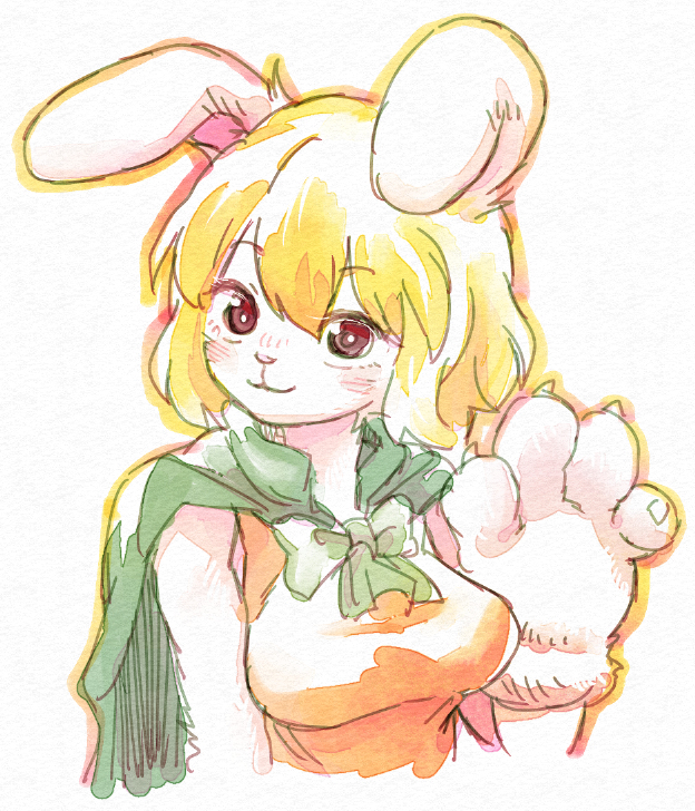 animal_ears artist_request blonde_hair bunny_ears carrot_(one_piece) furry one_piece paw_glove red_eyes short_hair upper_body