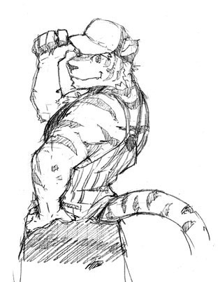 feline gamma-g hat mammal morenatsu muscular sketch tiger torahiko_(morenatsu)