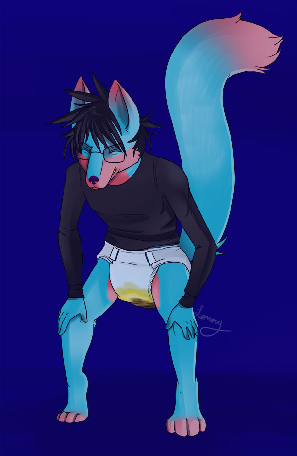 4_toes canine clothing crouching diaper digitigrade dubcub eyewear feces fox fur glasses hair humanoid_hands hybrid lemonycosmos mammal messy_diaper peeing pooping scat shirt signature simple_background soiling toes urine watersports wet_diaper wetting wolf