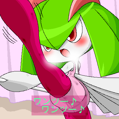 blush digital_media_(artwork) female humanoid japanese_text kirlia nintendo not_furry oekaki pasaran pok&eacute;mon pok&eacute;mon_(species) red_eyes solo sweat text translation_request video_games