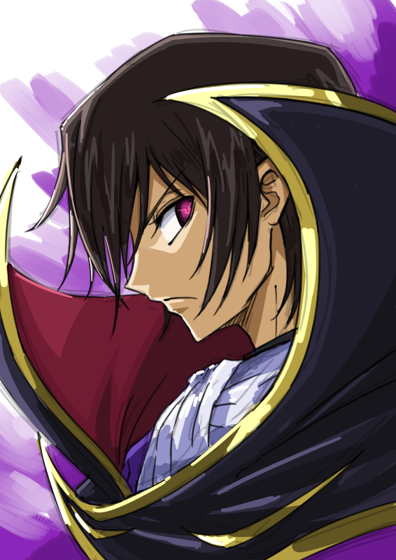 brown_hair code_geass from_side lelouch_lamperouge looking_at_viewer looking_to_the_side male_focus purple_eyes short_hair solo tsukikage_oyama white_neckwear