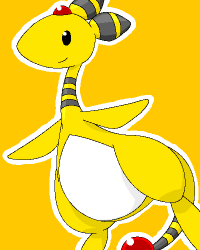 ambiguous_gender ampharos nintendo pasaran pok&eacute;mon pok&eacute;mon_(species) simple_background solo video_games yellow_background