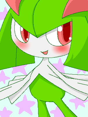 ambiguous_gender blush digital_media_(artwork) humanoid kirlia nintendo not_furry oekaki open_mouth pasaran pok&eacute;mon pok&eacute;mon_(species) red_eyes solo video_games