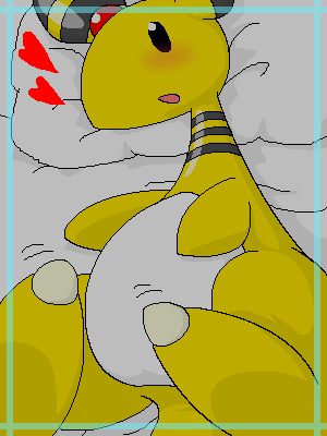 &lt;3 ambiguous_gender ampharos bed blush digital_media_(artwork) nintendo oekaki pasaran pok&eacute;mon pok&eacute;mon_(species) solo video_games