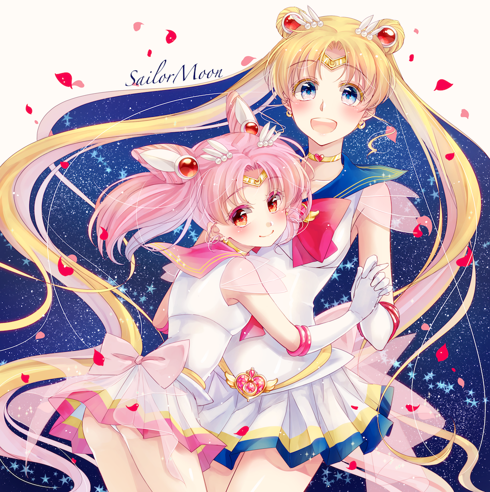 916200 :d bishoujo_senshi_sailor_moon blonde_hair blue_eyes bow character_name chibi_usa choker collarbone copyright_name double_bun earrings elbow_gloves eyebrows_visible_through_hair floating_hair gloves hair_ornament head_tilt headpiece holding_hands interlocked_fingers jewelry long_hair looking_at_viewer miniskirt multiple_girls open_mouth panties pantyshot pantyshot_(standing) pink_bow pleated_skirt red_eyes sailor_chibi_moon sailor_collar sailor_moon sailor_senshi shirt skirt sleeveless sleeveless_shirt smile standing super_sailor_chibi_moon super_sailor_moon tsukino_usagi twintails underwear very_long_hair white_gloves white_panties white_shirt white_skirt
