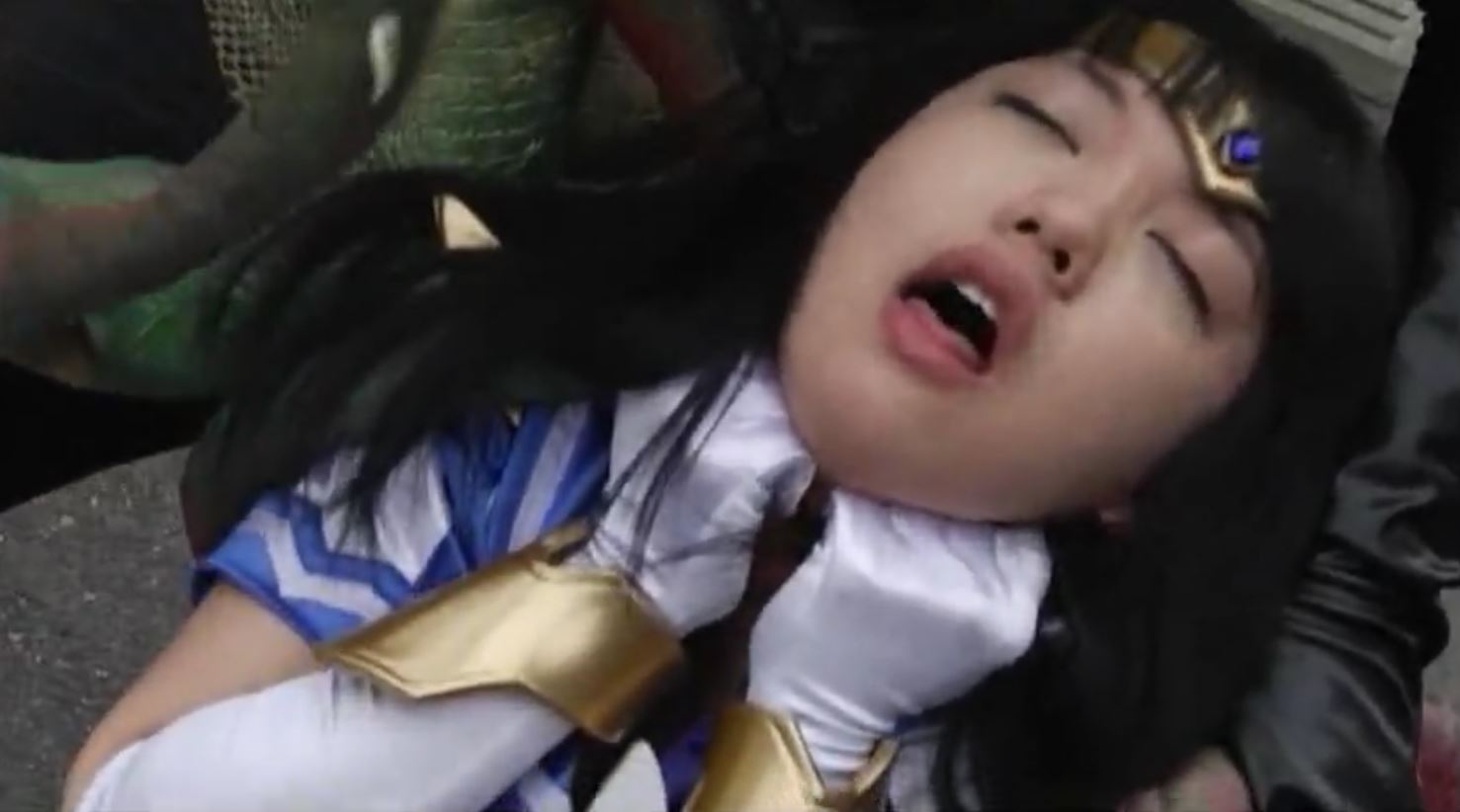 1girl asian asphyxiation choking japanese live_action magical_girl ryona sailor_uniform school_uniform strangling tentacle