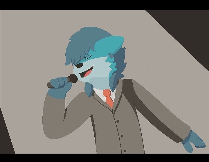 anthro blue_fur canid canine canis clothed clothing digital_media_(artwork) fox fur hybrid mammal microphone mylimo necktie spotlight suit thatboi_limo wolf