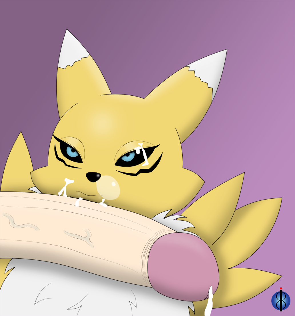 after_sex ambiguous_gender anthro big_penis canine cum cum_on_face digimon disembodied_penis duo erection humanoid_penis infinityf male male/ambiguous mammal penis renamon vein veiny_penis