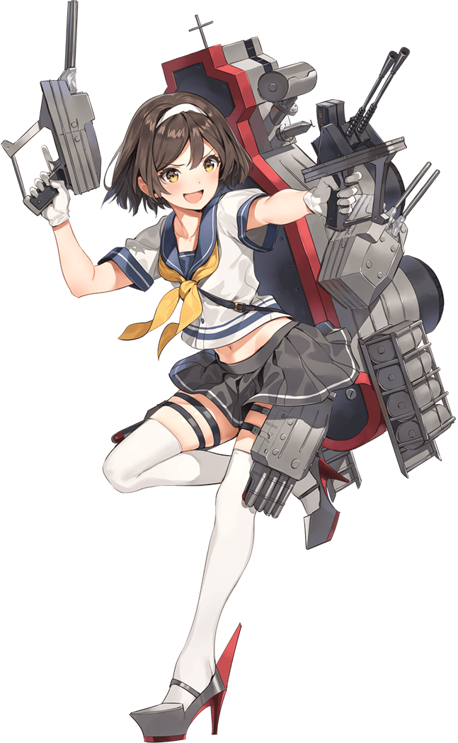 :d adapted_turret backpack bag banned_artist blue_sailor_collar brown_eyes brown_hair depth_charge depth_charge_projector duplicate full_body gloves grey_skirt gun hairband high_heels kantai_collection machinery midriff navel neckerchief official_art open_mouth paseri pleated_skirt pose remodel_(kantai_collection) sailor_collar scarf school_uniform serafuku short_hair short_sleeves skirt smile solo strap tanikaze_(kantai_collection) thigh_strap thighhighs toned torpedo torpedo_launcher transparent_background turret v-shaped_eyebrows weapon white_gloves white_hairband white_legwear yellow_eyes yellow_neckwear