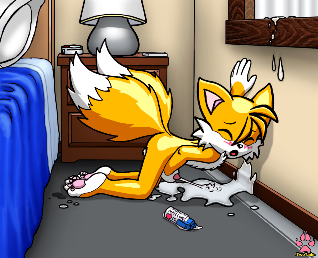 4_toes all_fours anthro bed bedroom blush canine cum cumshot erection excessive_cum eyes_closed fox hindpaw lube male mammal masturbation messy miles_prower multiple_tails nude open_mouth orgasm paws penis sega solo sonic_(series) sonic_team tails toes twotails