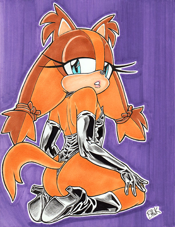 anthro badger bhawk blue_eyes clothing dominatrix female footwear high_heeled_boots high_heels kneeling leather_boots leather_gloves looking_at_viewer looking_back mammal mustelid purple_background shoes simple_background solo sonic_(series) sonic_boom sticks_the_jungle_badger young