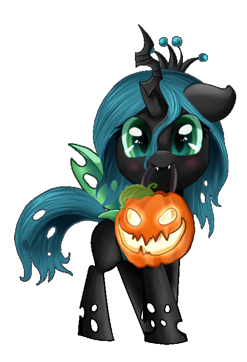 2018 alpha_channel animated blush changeling crown fangs female feral food friendship_is_magic fruit green_eyes hair halloween holidays horn insect_wings jack-o'-lantern long_hair looking_at_viewer my_little_pony pridark pumpkin queen_chrysalis_(mlp) simple_background smile solo standing szafir87 transparent_background wings