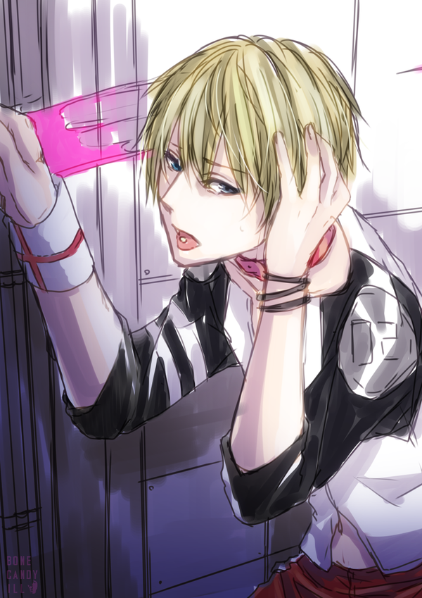 1boy blonde_hair blue_eyes choker drugs earring galerians galerians:_ash headache rion_steiner solo tagme