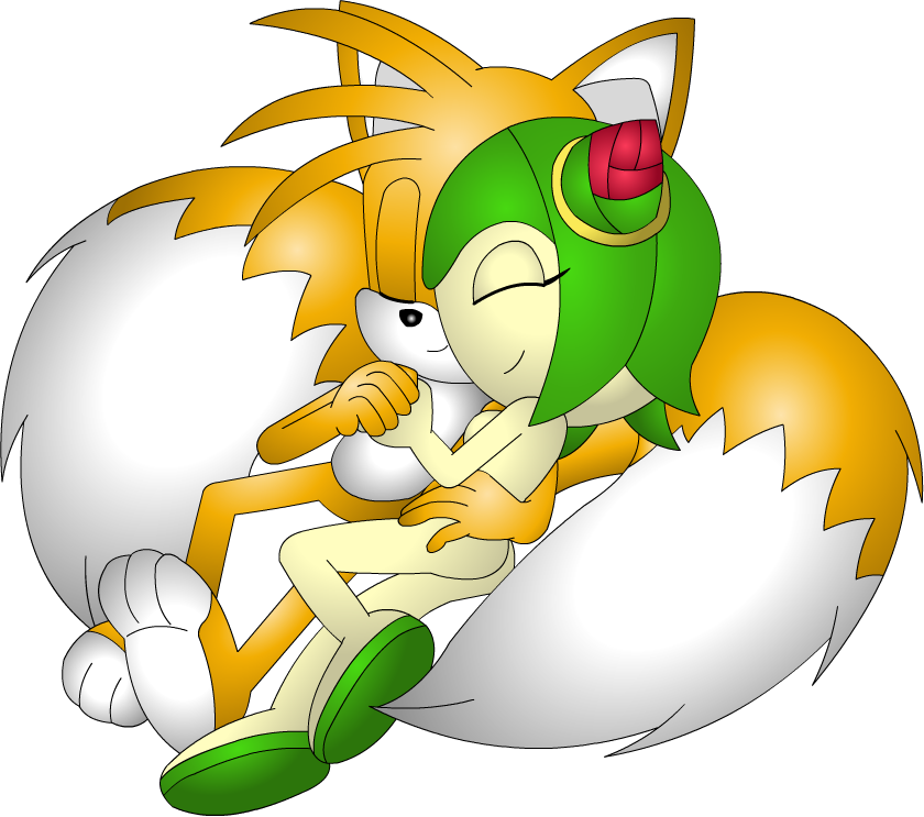 animal_ears ass barefoot cosmo cosmo_the_seedrian couple cuddle eyes_closed feet fox_ears furry green_hair happy hug miles_prower multiple_tails nude paws plant_girl seedrian sleeping soles sonic_team sonic_the_hedgehog sonic_x tail tails toes