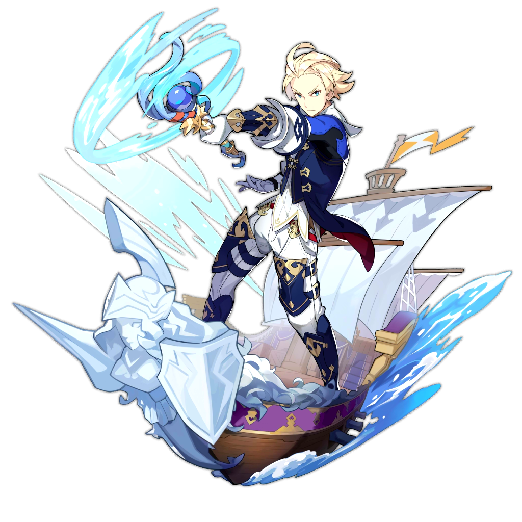 artist_request blonde_hair blue_eyes dragalia_lost holding holding_rod looking_at_viewer non-web_source official_art pointing pointing_at_viewer sailing ship splashing thaniel transparent_background water watercraft
