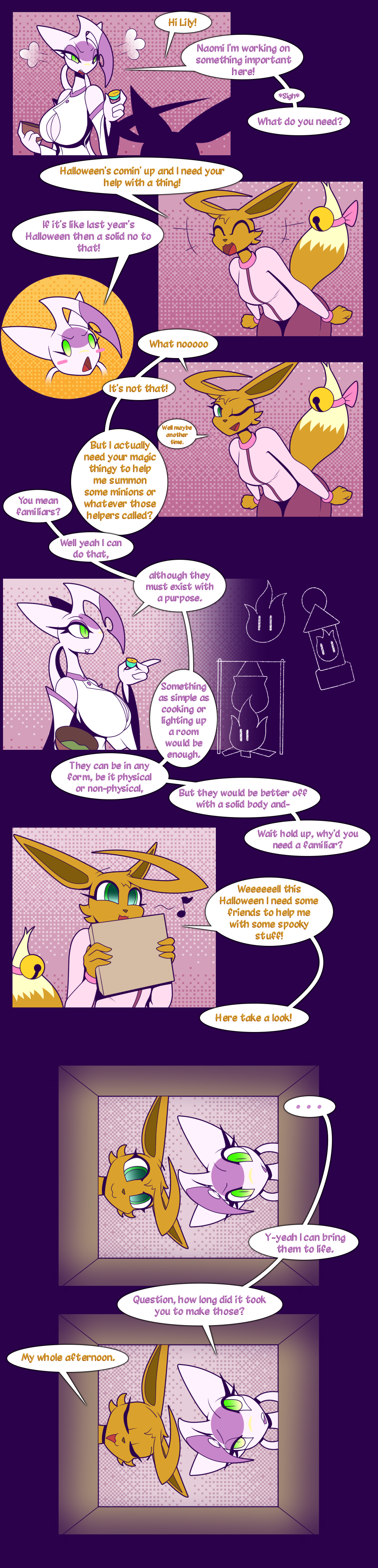 anthro breasts canine clothed clothing dialogue eevee female green_eyes invalid_tag jingle_bell lily_long mammal mienshao naomi_(r-mk) nintendo pok&eacute;mon pok&eacute;mon_(species) r-mk video_games