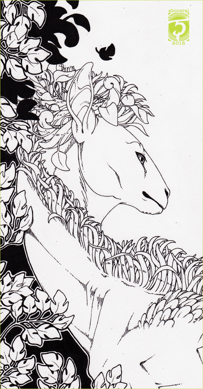2018 ambiguous_gender dragon feral fur leaf shinerai sketch solo traditional_media_(artwork)