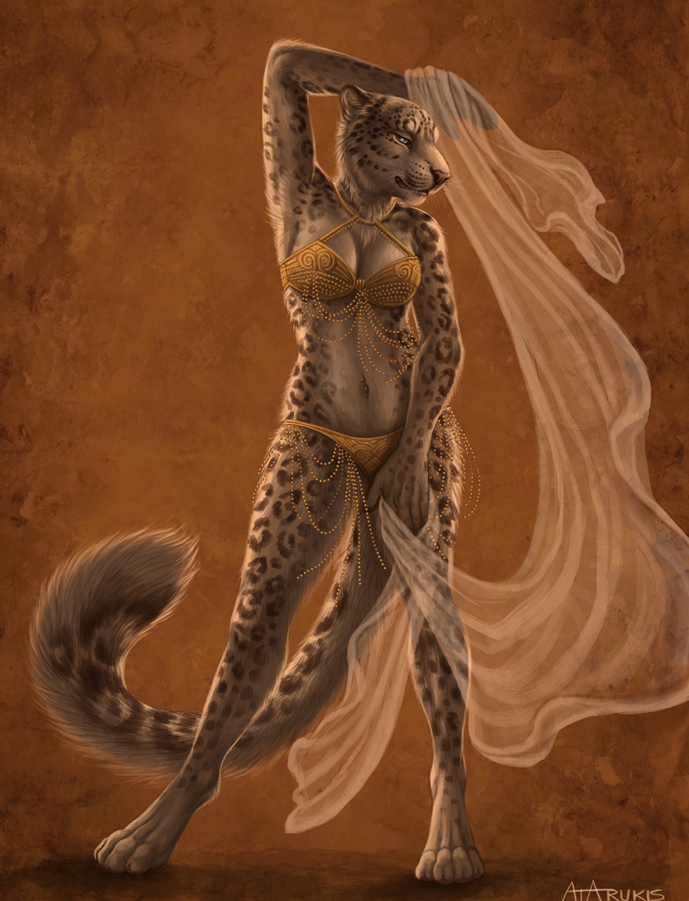 2018 4_toes 5_fingers anthro blue_eyes bra clothing detailed_background digital_media_(artwork) digitigrade feline female fur grey_fur leopard mammal midriff navel panties rukis solo spots spotted_fur standing toes underwear whiskers