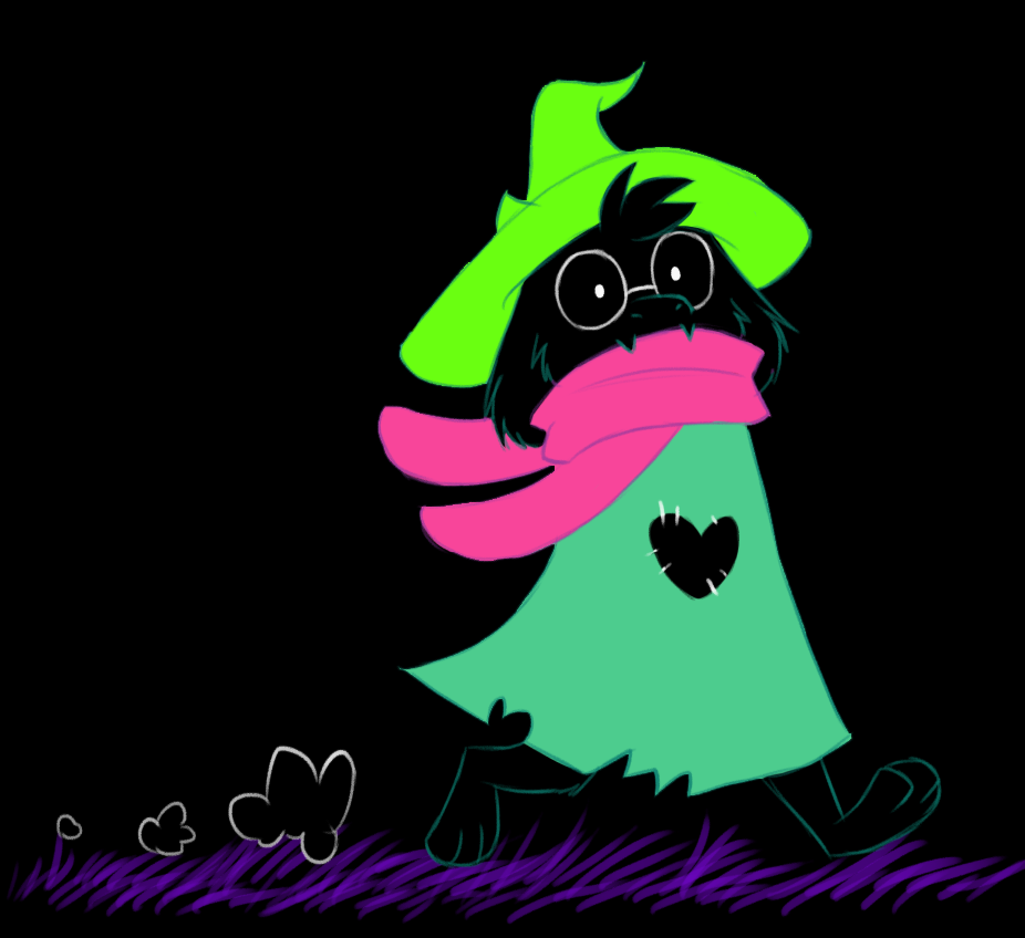 &lt;3 caprine deltarune eyewear glasses goat hat long_ears mammal ralsei scarf simple_background tc-96 walking