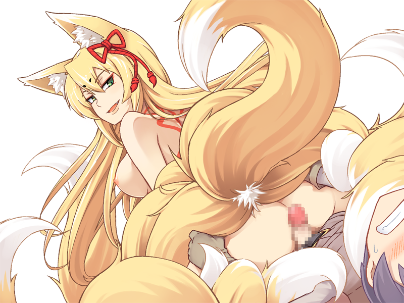 1boy 1girl aged_up animal_ear_fluff animal_ears ass back_tattoo blonde_hair blush bmp-to-png_conversion brown_gloves brown_tunic censored clenched_teeth clothed_male_nude_female completely_nude erection eyeshadow fang femdom fox_ears fox_girl fox_tail game_cg girl_on_top gloves green_eyes hair_between_eyes hair_ribbon hetero imminent_penetration jingai_modoki kitsune long_hair long_sleeves looking_back luka_(mon-musu_quest!) makeup mon-musu_quest! monster_girl mosaic_censoring multiple_tails neck_tattoo nipples non-web_source nude parted_lips penis purple_hair rape red_eyeshadow red_ribbon ribbon shirt short_hair simple_background slit_pupils spoilers sweatdrop tail tail_bondage tamamo_(mon-musu_quest!) tattoo teeth transparent_background very_long_hair white_shirt