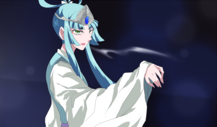 bishoujo_senshi_sailor_moon blue_hair comadori717 green_eyes japanese_clothes kimono long_hair nipasu solo teeth tiara