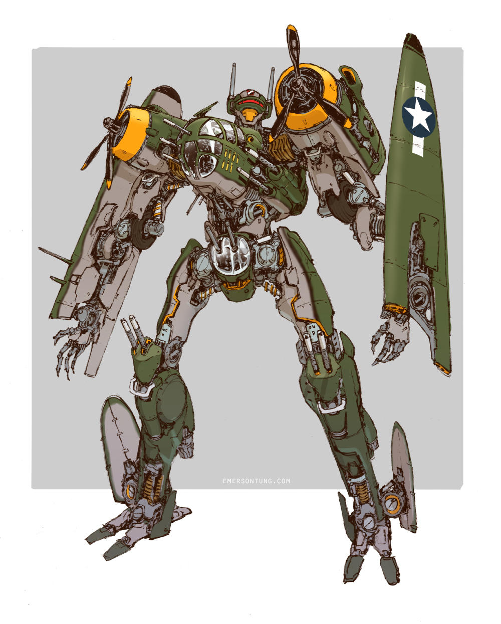 b-25_mitchell commentary emerson_tung english_commentary gun highres jetfire machine_gun machinery mecha propeller radio_antenna redesign robot roundel science_fiction signature transformers turret weapon