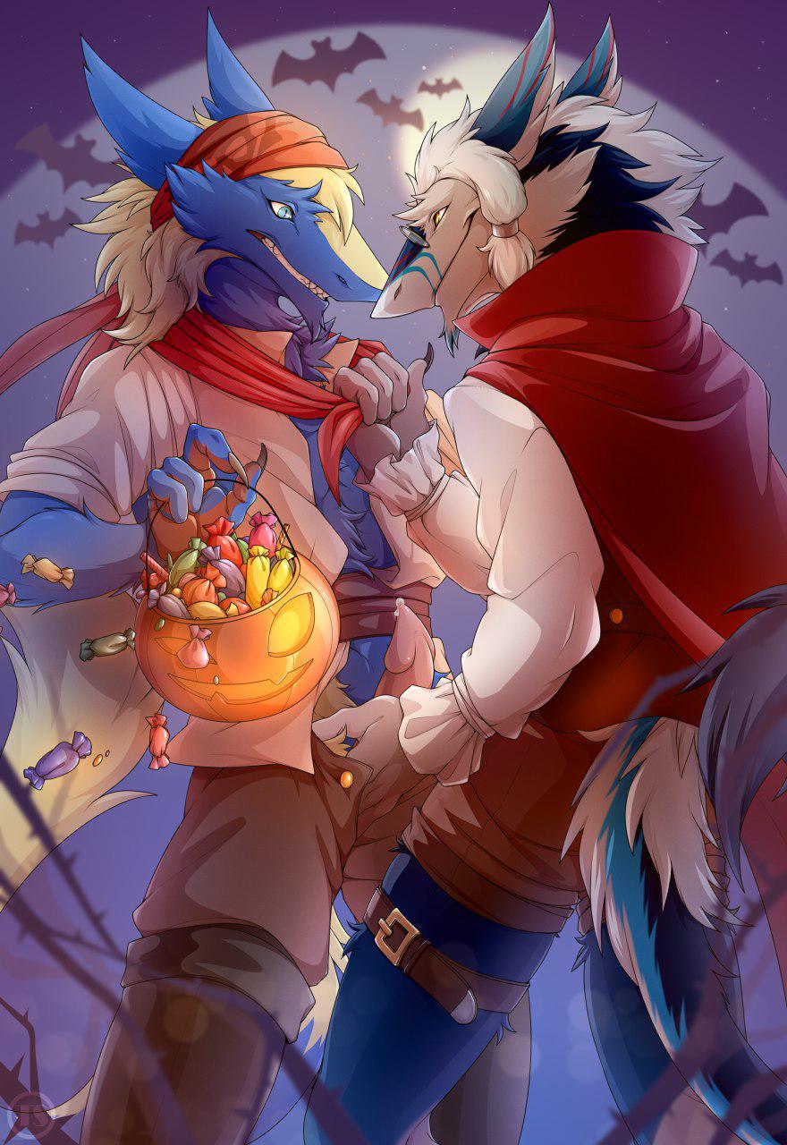 candy clothing eyewear food glasses grope halloween holidays julian male male/male nude penis pirate public sergal smile surprise thorin tres-art undressing unsure