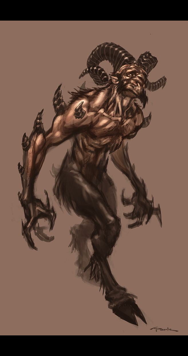 andyparkart claws facial_hair goatee god_of_war hooves horn male not_furry nude satyr solo spikes teeth video_games