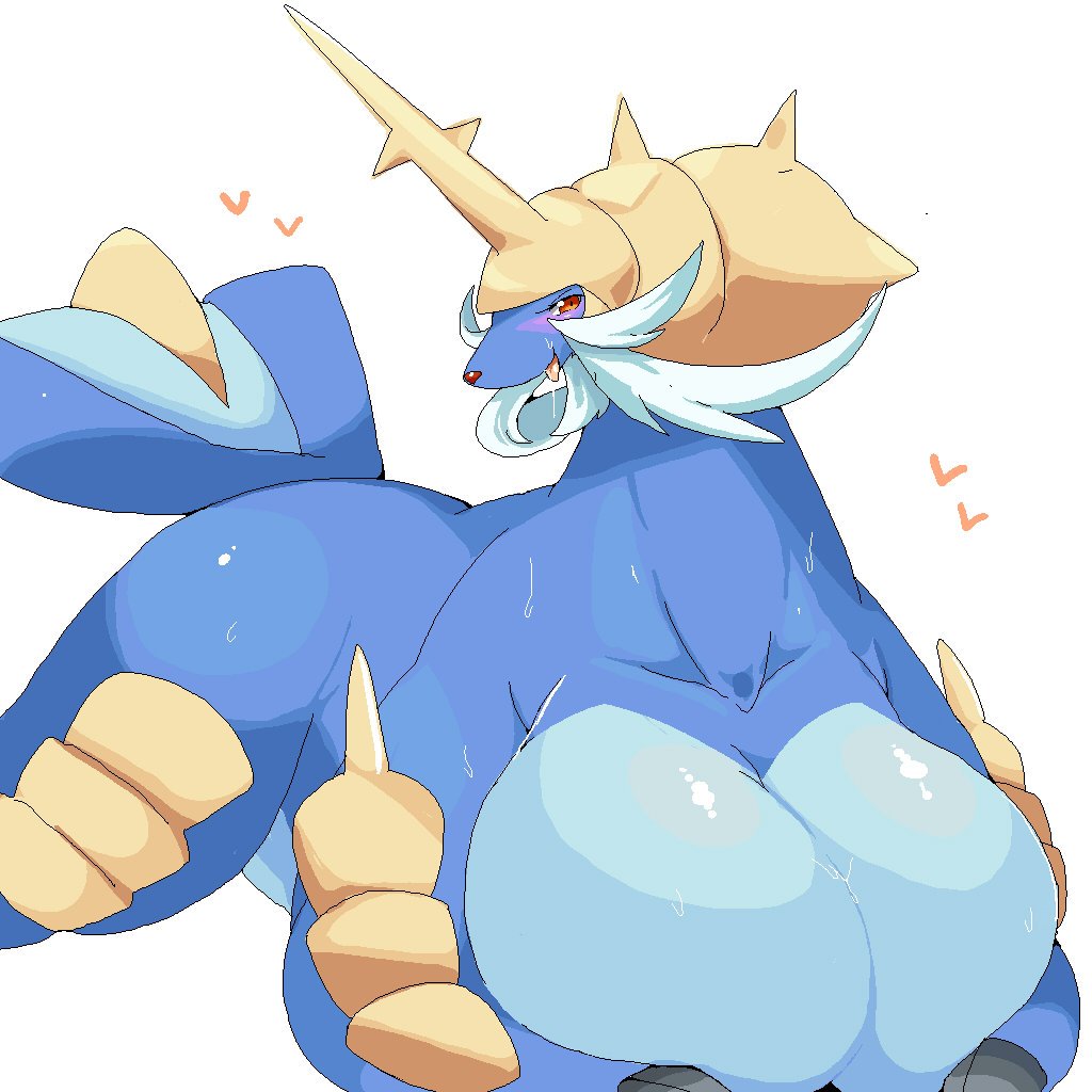 &lt;3 anthro anthrofied atode_kimeru big_breasts blue_skin blush breasts drooling female huge_breasts kemono looking_at_viewer lying mammal marine nintendo open_mouth pinniped pok&eacute;mon pok&eacute;mon_(species) red_eyes saliva samurott simple_background solo sweat tongue tongue_out video_games wet white_background