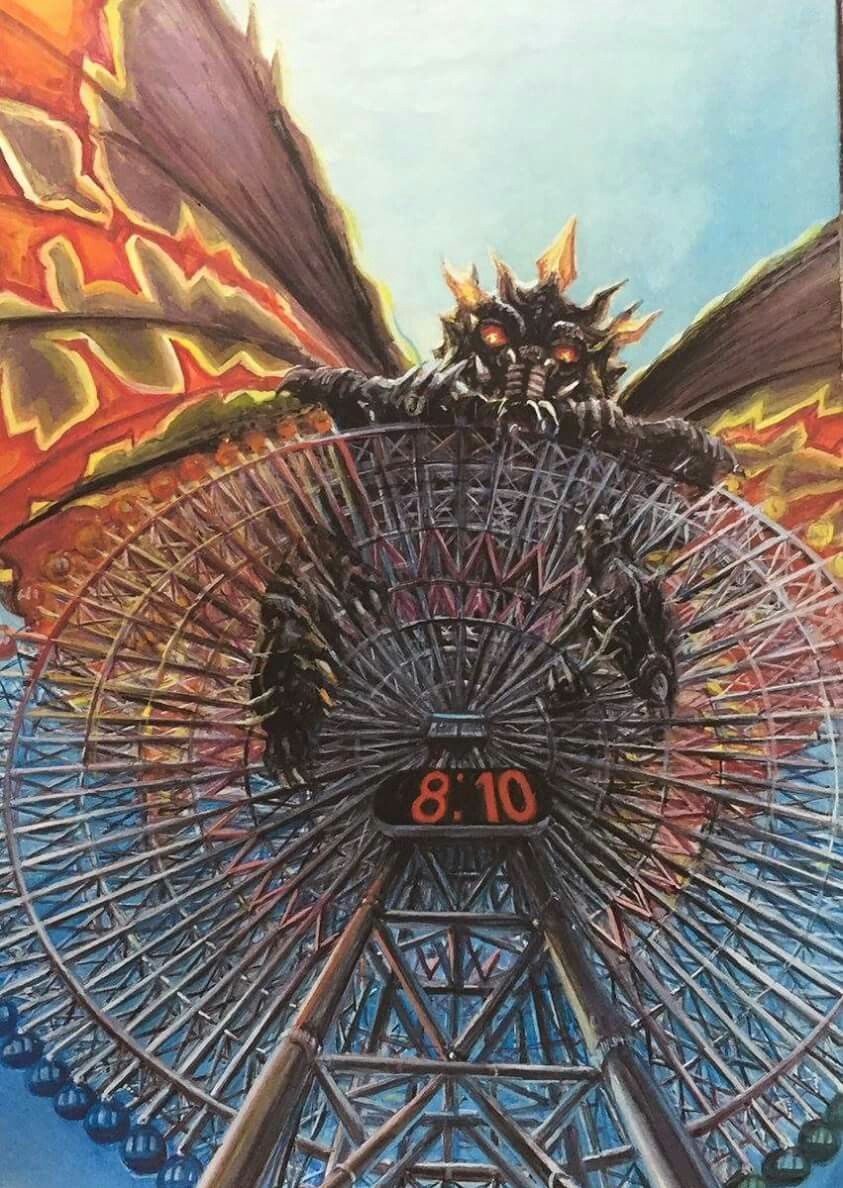 battra bug butterfly clock deity ferris_wheel g.n.a. giant_monster god godzilla_(series) insect kaijuu looking_at_viewer monster moth no_humans sky wings