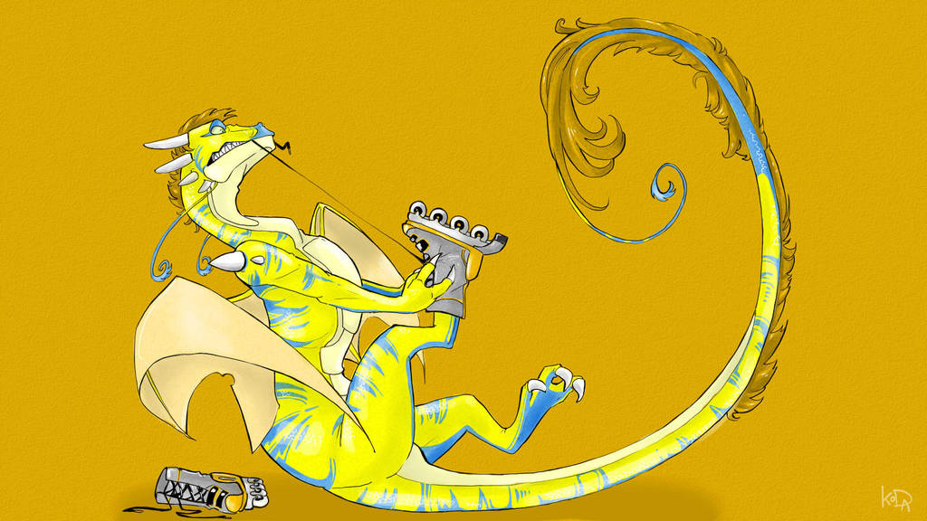 2013 claws dragon feral kogotsuchidark rollerskates scales scalie simple_background wings yellow_background yellow_scales