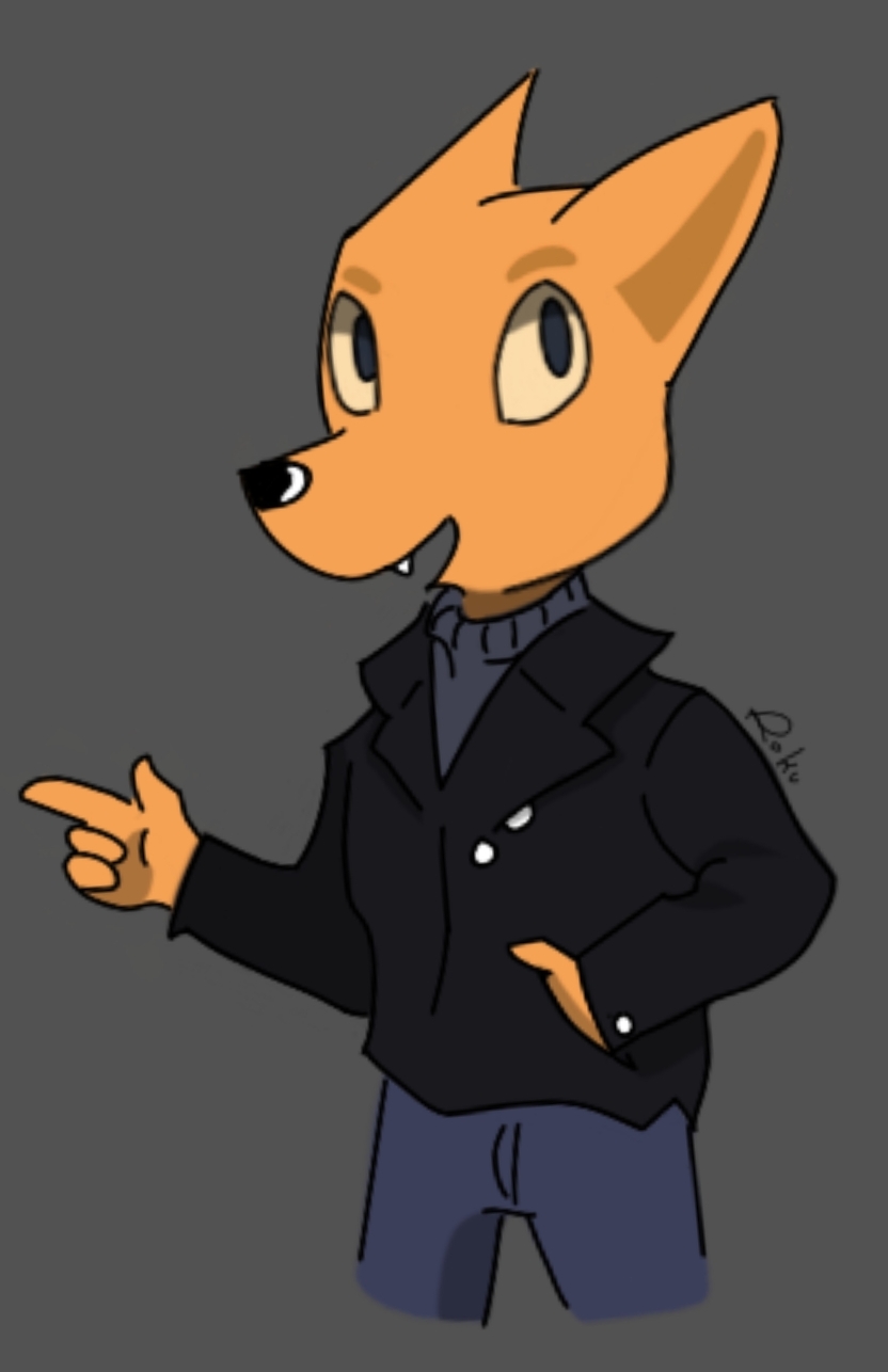 'roku' anthro canine cute_fangs fox fur gregg_(nitw) mammal night_in_the_woods orange_fur portrait smile three-quarter_portrait