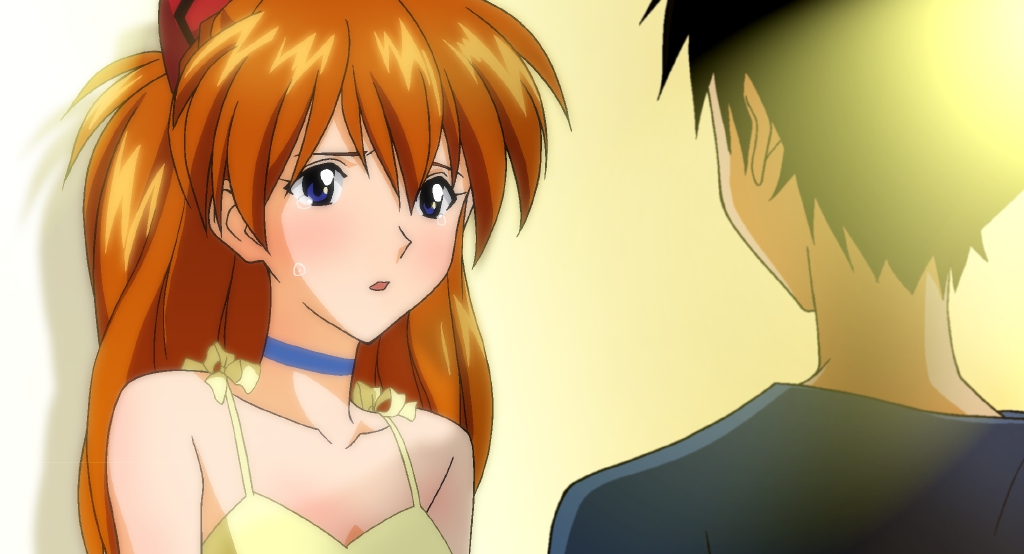 blue_eyes blush dress female girlfriend_of_steel hair_between_eyes ikari_shinji long_hair neon_genesis_evangelion neon_genesis_evangelion:_iron_maiden soryu_asuka_langley twintails