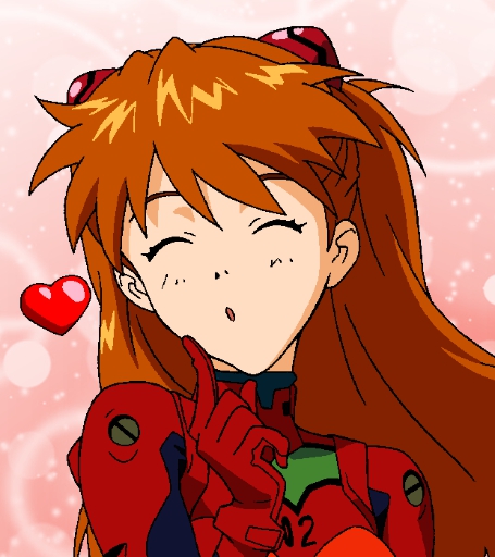 1girl breasts female game_cg girlfriend_of_steel hair_between_eyes hair_ornament happy kiss long_hair neon_genesis_evangelion neon_genesis_evangelion:_iron_maiden plugsuit soryu_asuka_langley twintails