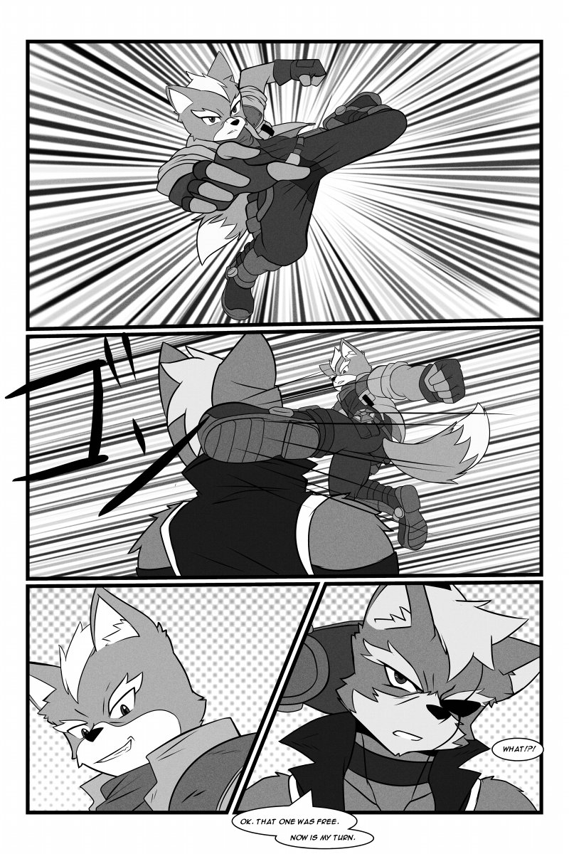 anthro canine clothed clothing comic duo fight fox fox_mccloud mammal nintendo raxkiyamato star_fox video_games wolf wolf_o'donnell