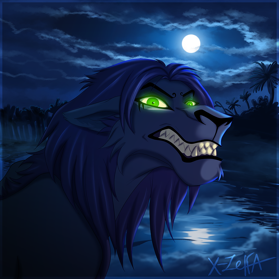 2014 black_lips black_nose detailed_background digital_media_(artwork) feline feral lion mammal moon night outside solo teeth water x-zelfa