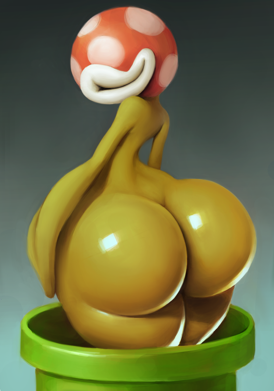 2018 ambiguous_gender big_butt butt digital_media_(artwork) eyeless flora_fauna huge_butt ikiki mario_bros nintendo not_furry nude piranha_plant plant presenting presenting_hindquarters rear_view simple_background smile solo video_games wide_hips