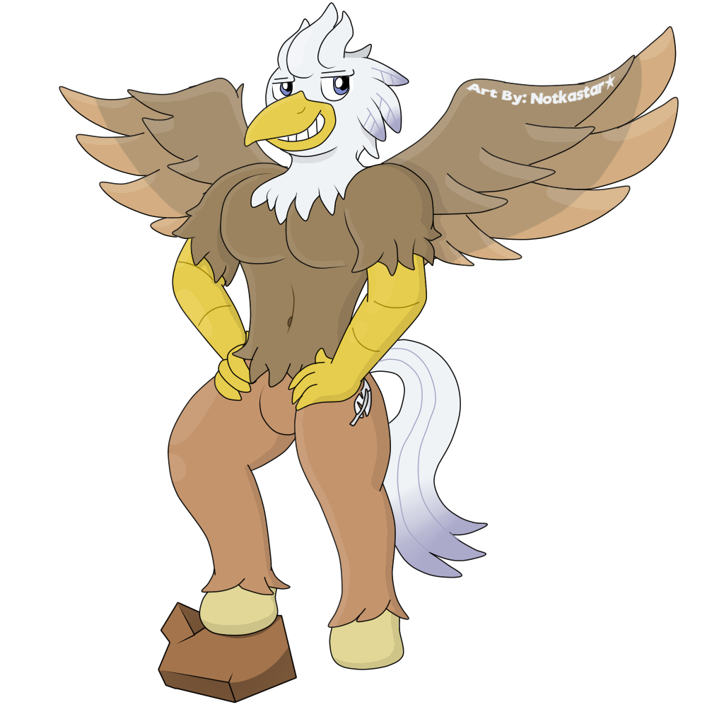 2018 alpha_channel anthro avian beak cutie_mark digital_media_(artwork) english_text equine feathers fur hair hi_res hippogryph hooves hybrid male mammal muscular muscular_male my_little_pony notkastar rock signature silver_quill_(character) sketch smile solo text wings