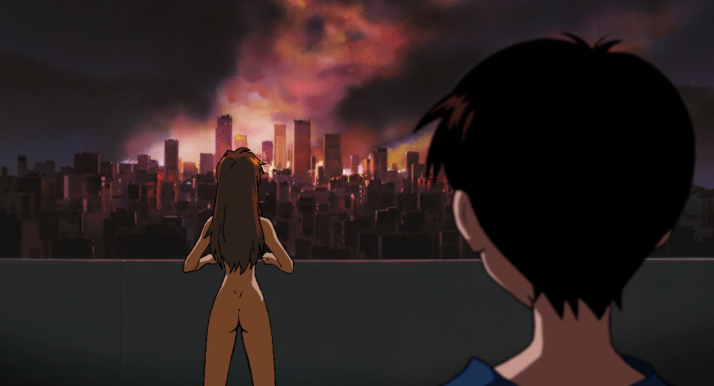 1boy 1girl ass city female game_cg girlfriend_of_steel ikari_shinji long_hair neon_genesis_evangelion neon_genesis_evangelion:_iron_maiden nude soryu_asuka_langley standing