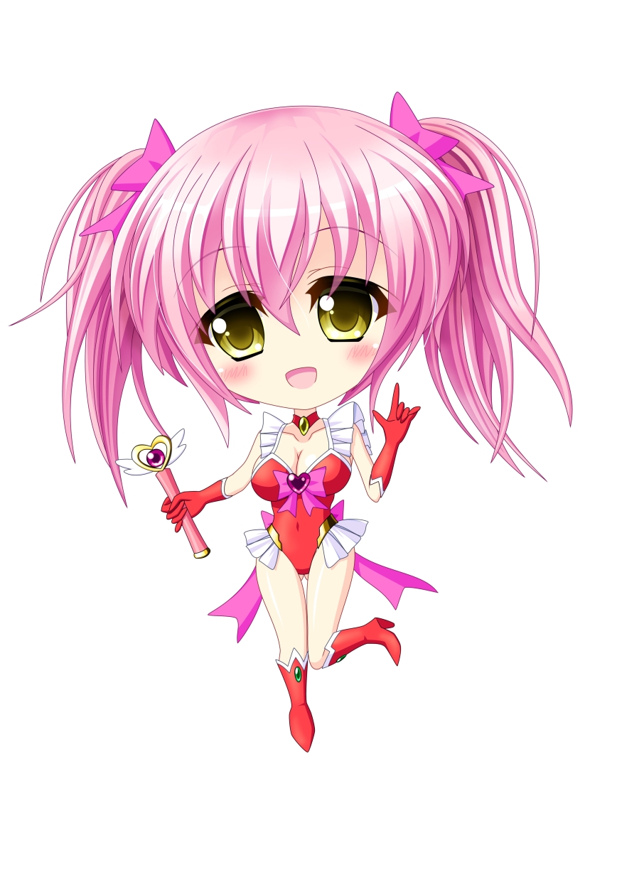adorasvp1984 boots chibi commentary_request highres leotard magical_girl original pink_hair twintails yellow_eyes