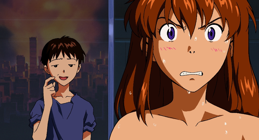 1boy 1girl angry blue_eyes blush female game_cg girlfriend_of_steel hair_between_eyes ikari_shinji long_hair neon_genesis_evangelion neon_genesis_evangelion:_iron_maiden nude smile soryu_asuka_langley