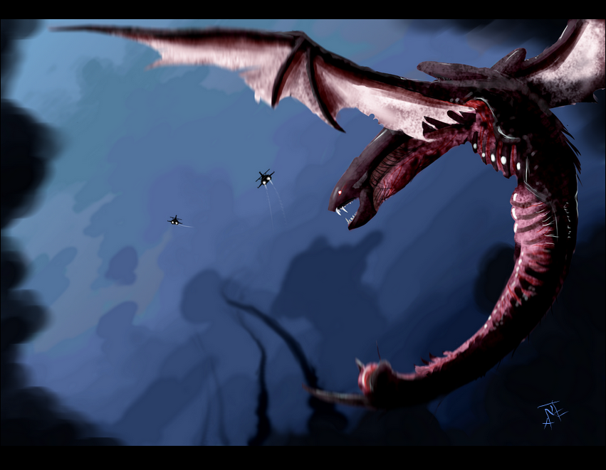 2010 digital_media_(artwork) dragon feral flying membranous_wings oneminutesketch open_mouth solo teeth wings
